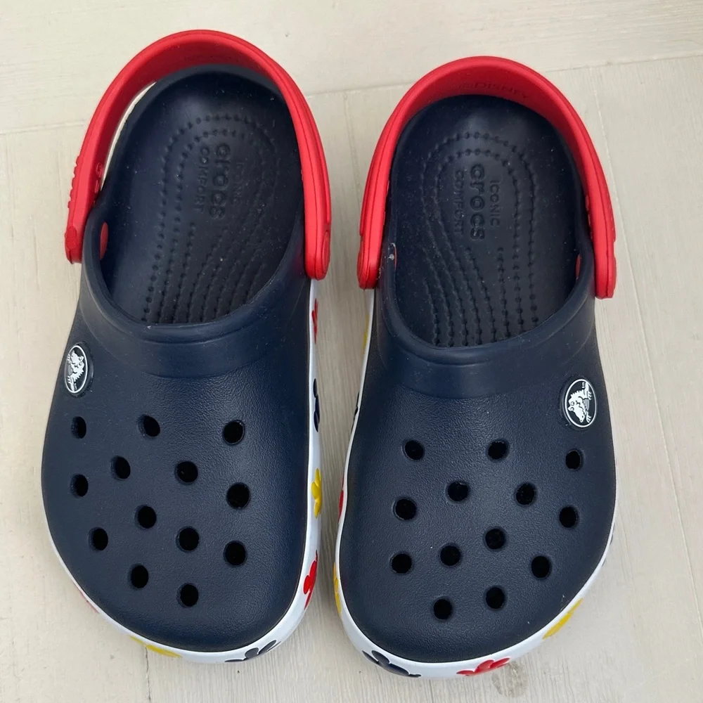 CROCS Kids Black Clogs with Red Strap and Multicolor Mickey Trim - Picture 2 of 7